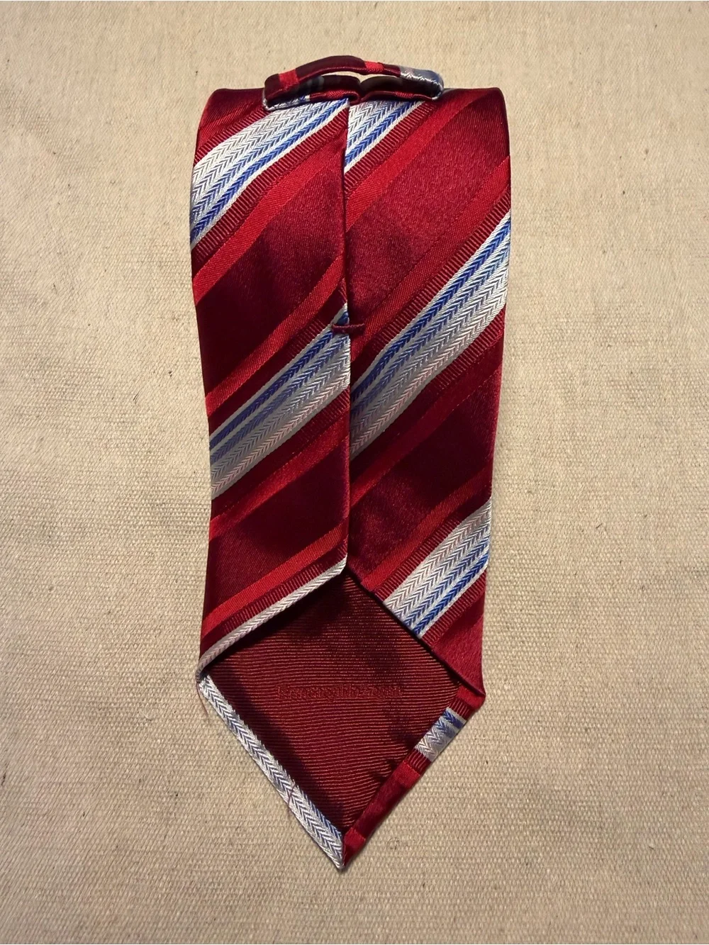 Ermenegildo Zegna Blue White Red Striped Thick Silk & Cotton Tie 3 1/2 x 60